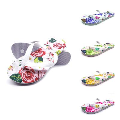 China Fashion Trend Rose Print Ladies Beach Flip-Flops Hot-selling Flip Flops For Women PE for sale