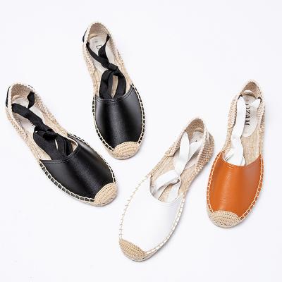 China Summer Fashion Hemp Flat Breathable Bottom Shoes Flat PU Leather Shoes For Women for sale