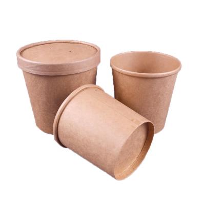 China Disposable High Quality Custom Printed Kraft Paper Soup Bowl With Lid for sale