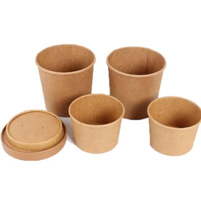 China Brown Kraft Paper Soup Cup Biodegradable Disposable Biodegradable Rice Bowl With Lid for sale