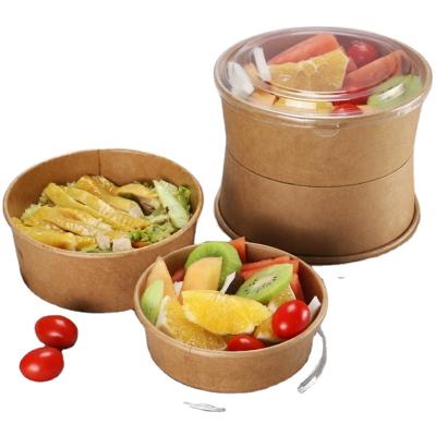 China Disposable 32oz Custom Logo Printed Disposable Kraft Paper Soup Salad Bowl With Lid for sale