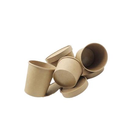 China Disposable Eco Brown Kraft Paper Soup Cup Disposable Rice Bowl With Lid for sale