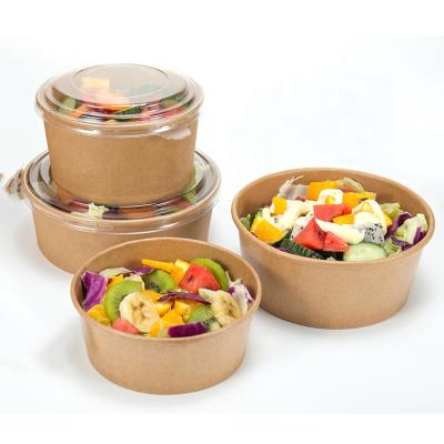 China Biodegradable Eco Brown Paper Salad Bowl Kraft Disposable Divided Bowl With Lid for sale