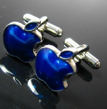 China Fashionable Cufflink Charming Blue Apple Metal Cufflinks For Gift for sale