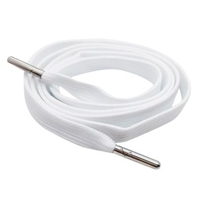 China Mingjia Factory Oem 10 Mm Flat Tubular Polyester Shoelace White Flat Shoe Laces for sale