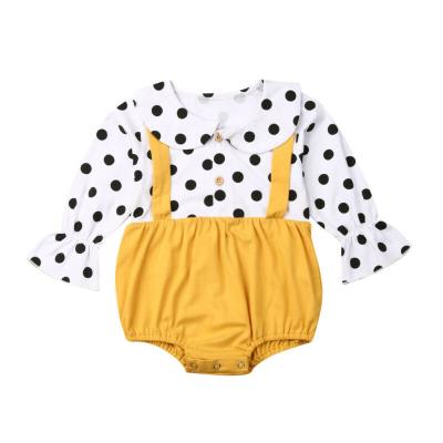 China 95% Cotton 5% Organic Spandex Children's Spring Sleeve Shirt Strap Baby Yellow Romper and Autumn Wave Stitch Trumpet for sale