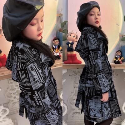 China European and American children's trench denim style anti-shrink spring coat momandme lapel autumn jacket girls long suit jacket for sale