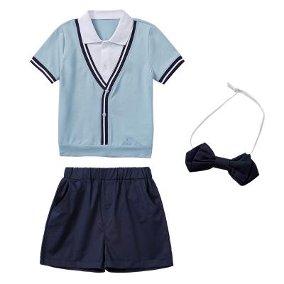 China School Promotional Kids School Good Quality Fashion Short Sleeve Uniform For Girls And Boys With Bow Tie for sale