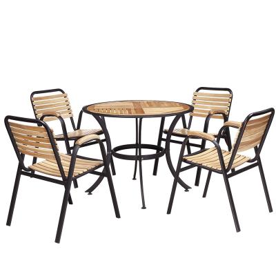 China Morden Garden Furniture Iron Frame Table and Wooden Chairs Set for sale