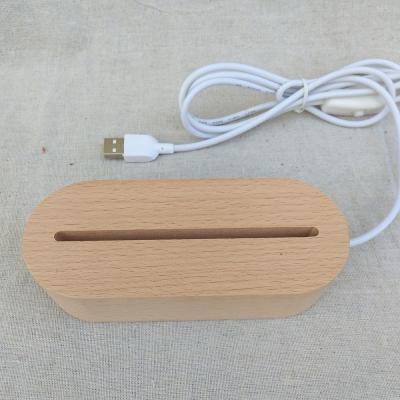 China 3 Battery and USB Wooden Cord with Oval Acrylic Wooden Switch Base Lamp Holder for 3D LED Night Light for sale