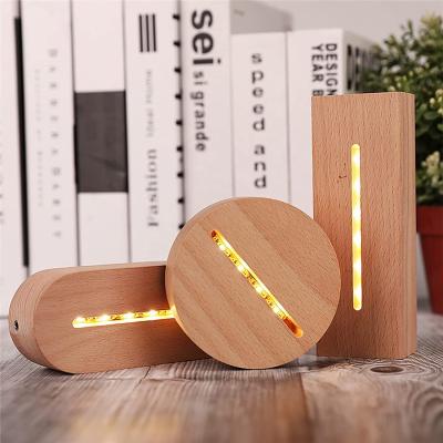 China Wooden 3d Light 5.9 Inch Rectangle Light Wood Base, Wooden LED Display Base Pedestal Light Lamp Holder With USB Cable for sale