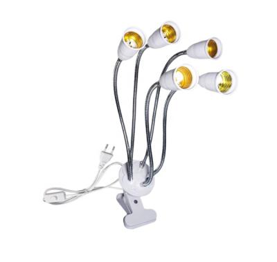 China E27 Base 5 Heads E27 Clip Desk Socket Lamp Holder With Adjustable Gooseneck for sale