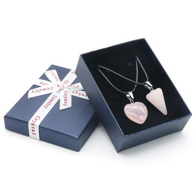 China Wholesale Natural Europe Rose Crystal Heart Shape Hexagonal Pyramid Necklace Gift Box Pendant Set for sale