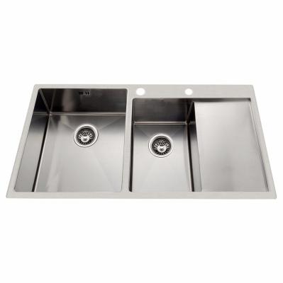 China Without Faucet CUPC commercial topmount drop in double bowl hand wash kitchen sink with drainer 304 stainless steel en venta