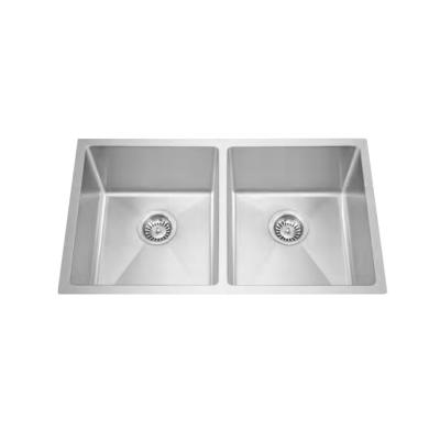 中国 Without Kitchen Faucet High Grade Stainless Steel Double Bowls Undermount Handmade Quartz Kitchen Sink 販売のため