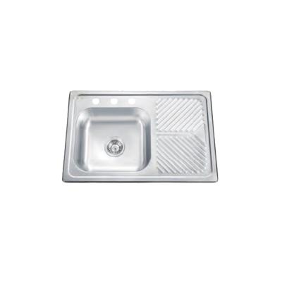 China Kitchen Single Hand Basin Sink Handmade Topmount Faucet Free Bowl 304 Stainless Steel With Drain Panel en venta