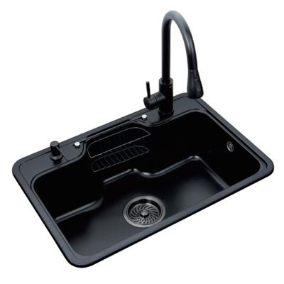 China Luxury Topmount Single Bowl Faucet Black Granite Single Bowl Faucet Topmount Quartz Compound Kitchen Sink à venda