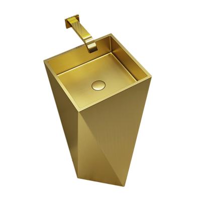 China ODM Modern Luxury Hotel Washroom Free Standing Gold Color Sinks Metal Material Hand Basin en venta