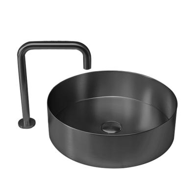 China Modern Round Above Counter Sink Modern Black Bathroom Wash Basins With Faucet en venta