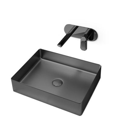 China Modern Nano Black Single Square 304 Stainless Steel Bowl Luxury Bathroom Sinks With Pop for sale