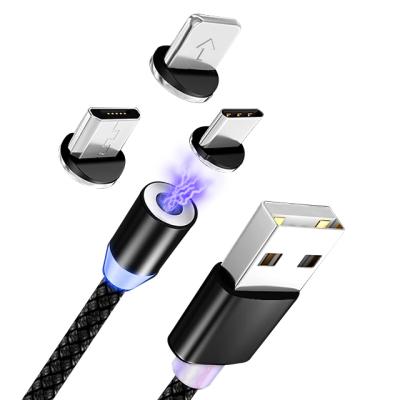 China Camera 1 USB Charger LED Multi Fast 3in Magnet Braided Tie Magnetic Faster Charging Data Cable 3 in 1 Usb Charger Cable for sale