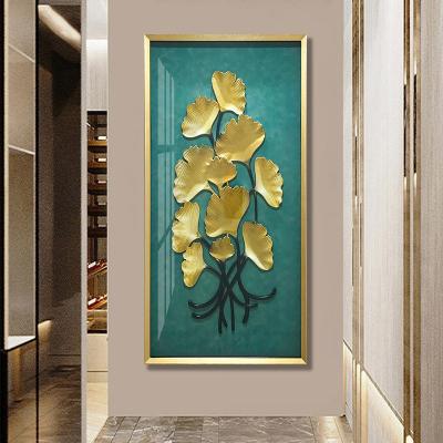 China Eco-friendly Manufacturer China Customized Golden Wood Carving Ginkgo Biloba For Living Room Bedroom Decorative Painting for sale