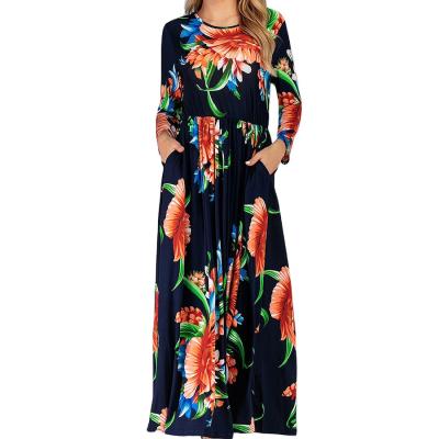 China Formal Casual Daily High Quality Long Sleeve Round Neck Slim Fit Printed Women Dress for sale