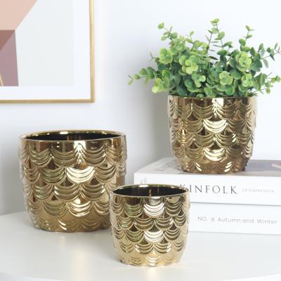 China CLASSIC Luxury Ceramic Vases Planta Flower Pots Set Living Room Decorative Gold Pattern Single Flower Pot For Plant for sale