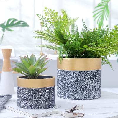 China ODM durable keramik cement blumentopf personalized flower pots emboss Dots Design Handmade Gold Flower pot for home decor for sale