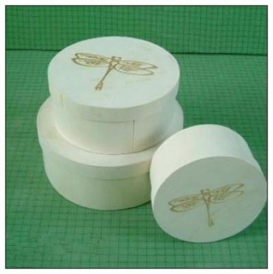 China Round shape box with laser engraved logo, light wood chip box for sale