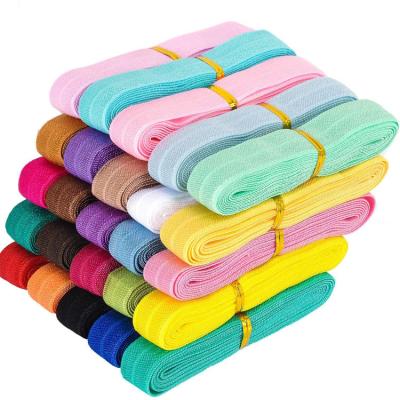 China Colorful 15mm elastic binding band down jacket cuff bias tape shiny fold over elastic for gift webbing for headwear hair ties Te koop