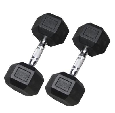 China Cast Iron+rubber Rubber Hex Dumbell 5 - 100 lb 5lb Increament Fitness Hex Dumbbell Set Chrome Handle for sale