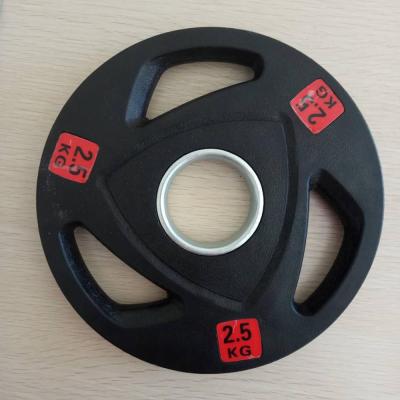 China Anti-fall and Durable Weight Lifting 3 Grip Urethane Weight Plate PU Weight Plate for sale