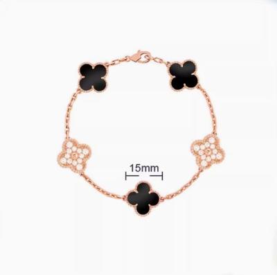 China 18K Yellow Gold onyx Four Leaf Clover Gold Bracelet 11cm-19cm for sale