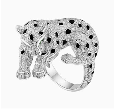 China Man's Panther 14 Karat Gold Ring With Diamonds Ruby Sapphire for sale