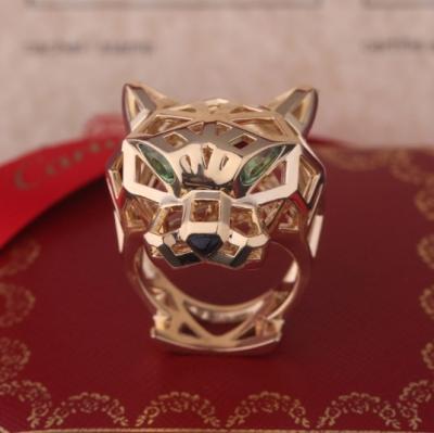 China Men 18K Yellow Gold Panther Head Ring With Garnets Vintage Style for sale