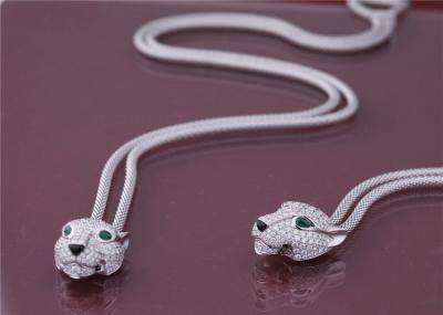 Cina AU750 Bianco Oro 18K Gioielleria Set Diamanti Smeraldi Onyx Pantera Testa Pendente Colletto in vendita