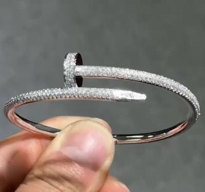 China 14K 18K Gold Bangles Jewelry Gold Nail Bangle Bracelet In Full Paved Diamonds for sale