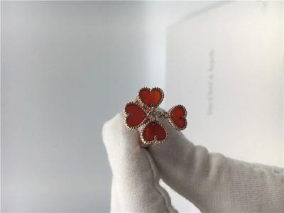 China Rose Flower 14 Karat Gold Ring With Carnelian Round Diamond OEM for sale