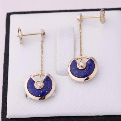 China XS Model AU750 18KT Yellow Gold Amulette De Car tier Earrings Lapis Lazuli for sale