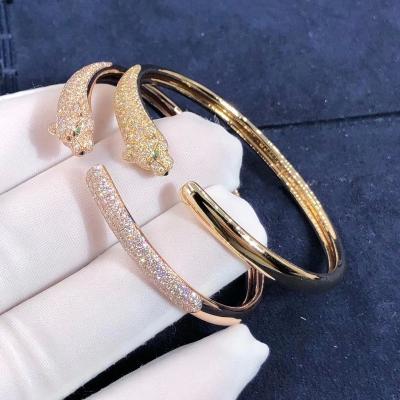 China VS-VVS Pantera de diamante 18K Brazaletes de oro Brazalete con esmeraldas Gem en venta