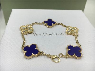 中国 マジック・アルハンブラ 14ct ゴールド・ブレスレット・チェーン ブルー・マラキット・クローバー 販売のため