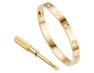 China AU750 LOVE 18K Gold Bangles 4 Diamonds Setting Semicircular for sale