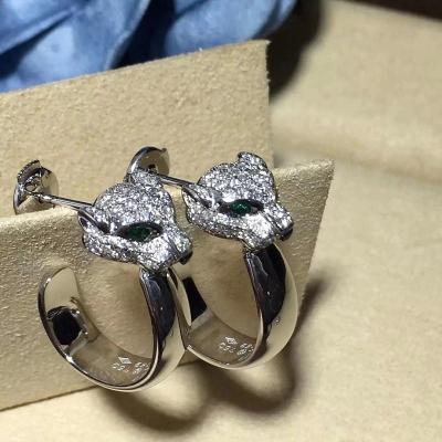 China Emeralds Diamond 18 Karat Gold Earrings Panther Head Shape for sale