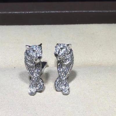 China Customized 18K Gold Diamond Panther Earrings Studs Jewelry With Black Lacquer for sale