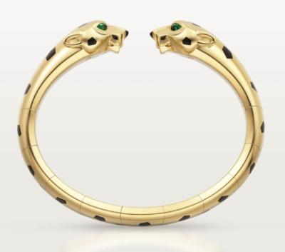 China Tsavorite Garnet 18K Gold Bangle Bracelet Double Cheetah Heads for sale