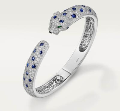 China Cheetah Leopard Head 18K Gold Bangles White Gold Emerald Sapphire Setting for sale