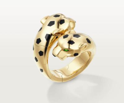 China Lab Grown Diamond Ring 18k Yellow Gold Double Cheetah Head for sale