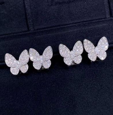 China Polished Diamond Butterfly Stud Earrings Jewelry 18k White Gold Prong for sale