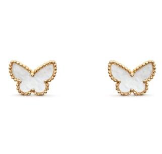 China Sweet Butterflies Earstuds Earrings 18K Yellow Gold Mother-of-pearl Customized Support for sale